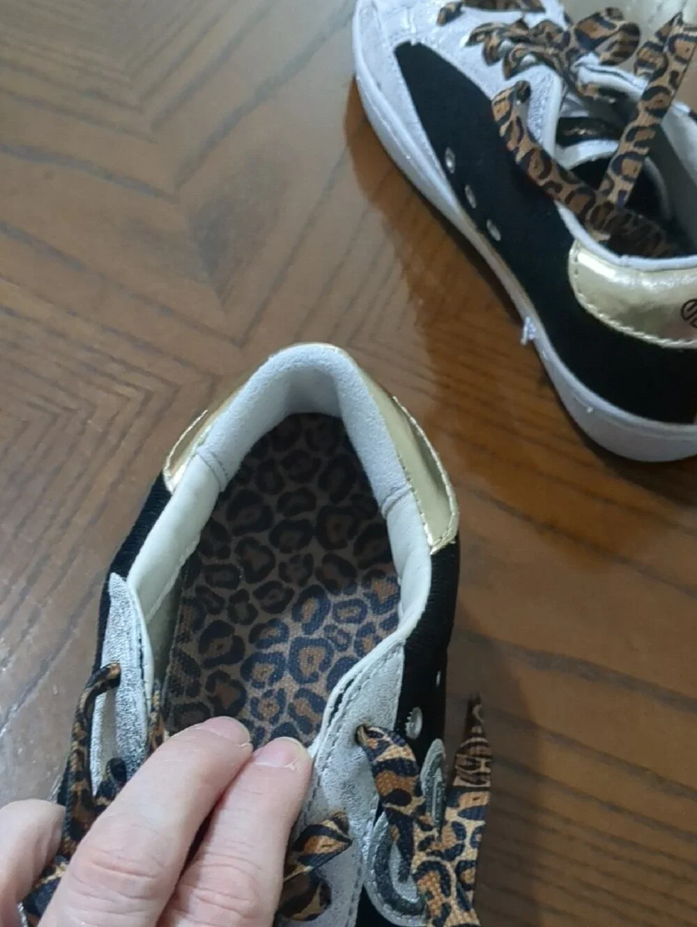 Justice Silver Glitter Kids Sneaker with Animal Print Laces